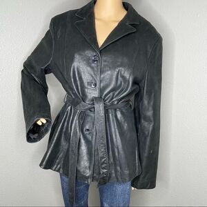 Raffaelo Leather Jacket Black Belted Size XL
